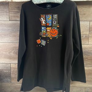 Vintage Moving Bleu Ladies Halloween Sweater, Size Large, Quilted Patchwork